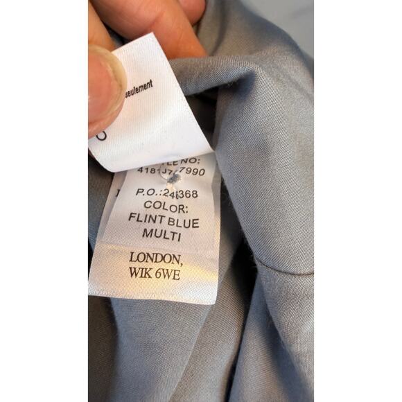 Paige Silk Floral Mini Dress Blue Long Sleeve Ruffle Sheer Button Front Lg - Picture 8 of 8